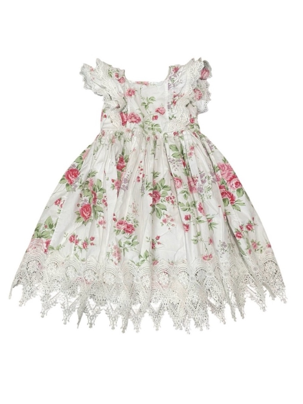 Trish Scully Girls Floral Dress | Flutter Sleeves and Lace Details | Size 6